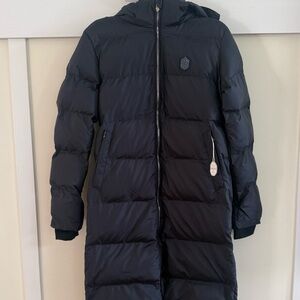 NWT Samshield Sierra Long Puffer Coat in Navy With Crystal Detail Sz Small